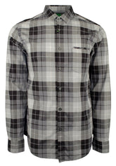 Men's Green Label C-Bansi Regular Fit Plaid Dress Shirt-BG-S Black/Gray